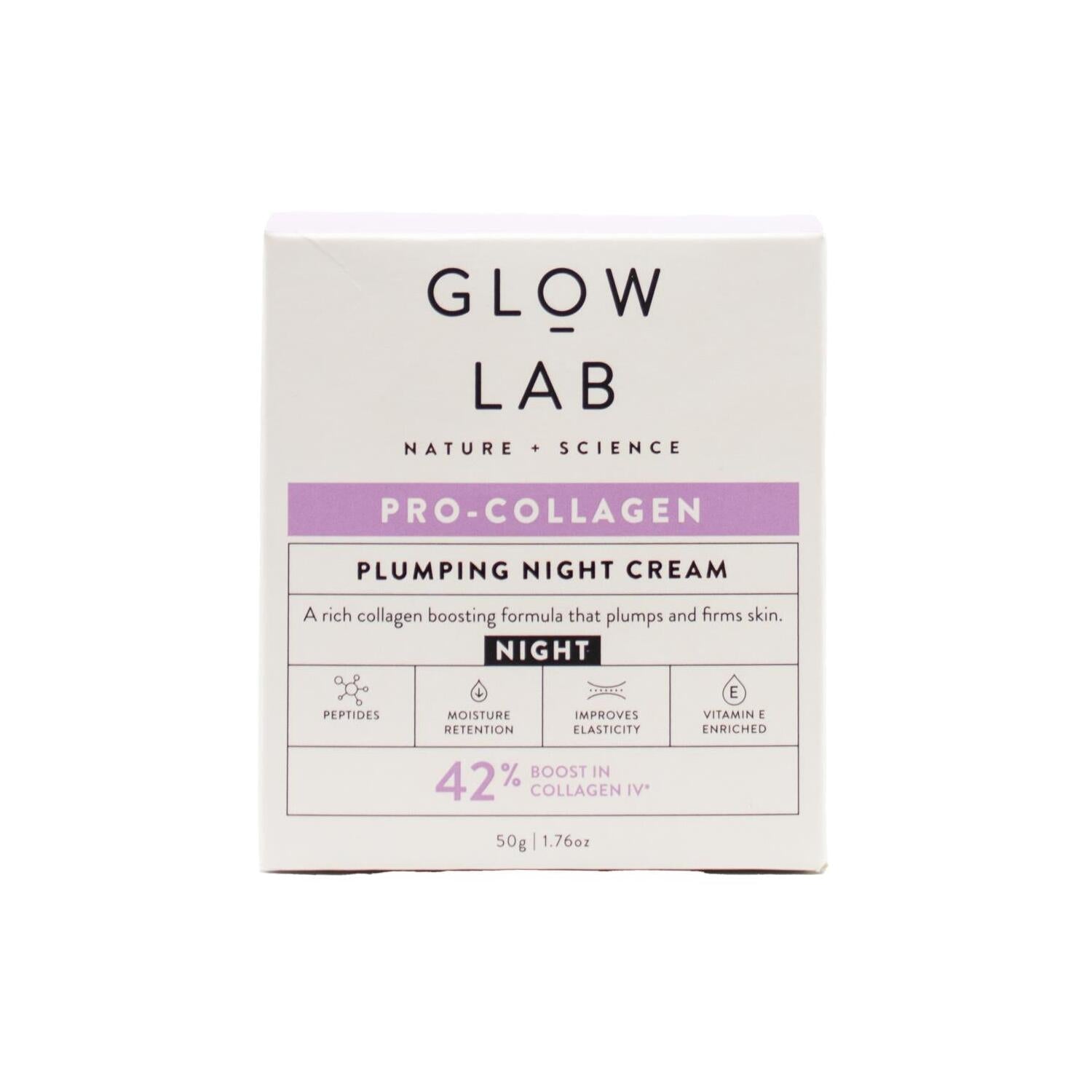 glow lab plumping night cream pro-collagen 42% boost in collagen iv 50g