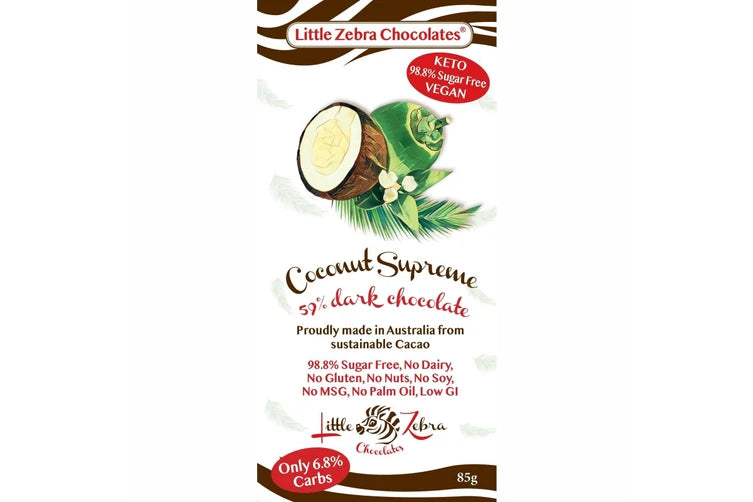 Little Zebra Chocolates Coconut Supreme 72% Dark Choc 85g