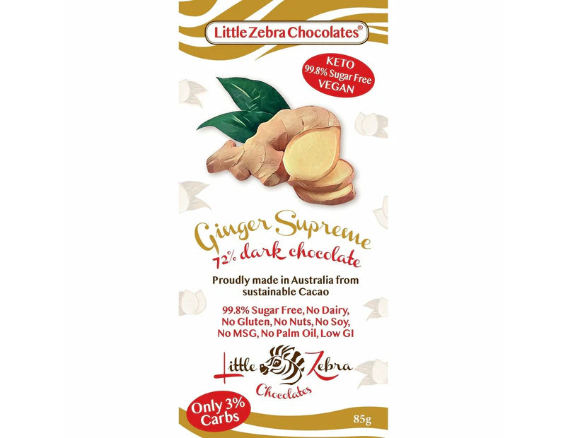 Little Zebra Chocolates Chocolate Dark 72% Ginger 85g