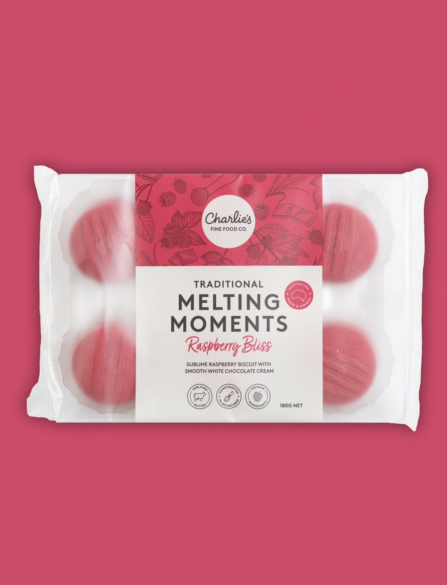 Charlies Raspberry Melting Moments 180g