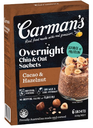 Carmans Overnight Chia & Oat Sachets Cacao & Hazelnut 210g