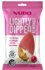 Nudo Lightly Dipped Almonds Raspberry Dusted White Choc 40g