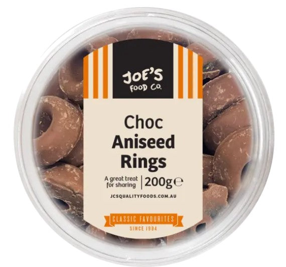 Quality Food Tub Choc Aniseed Rings 200g