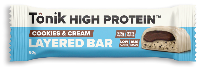 Tonik High Protein Cookies & Cream Layered Bar 60g