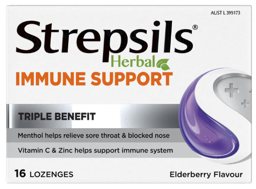 Strepsils Herbal Immune Support Lozenges Elderberry 16pk