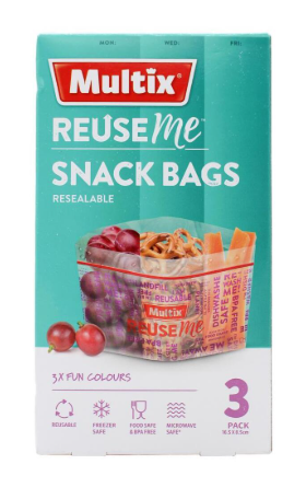 Multix Reuse Me Snack Bag 3pk 16.5cmx8.5cm
