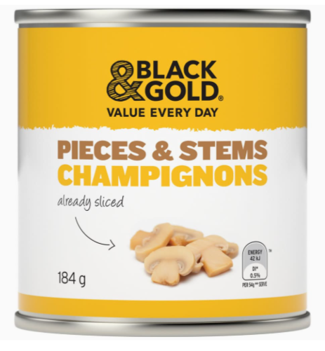 Black and Gold Champignon Pieces Stems 184gm
