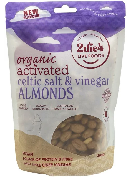2Die4 Activated Organic Celtic Salt & Vinegar Almonds 300g