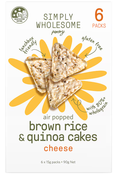 Simply Wholesome Pantry Air Popped Brown Rice & Quinoa Cakes Cheese 90g