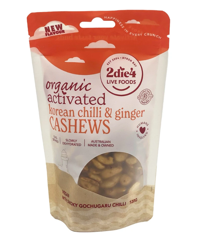 2Die4 Activated Organic Korean Chilli & Ginger Cashews 120g