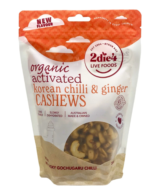 2Die4 Activated Organic Korean Chilli & Ginger Cashews 300g