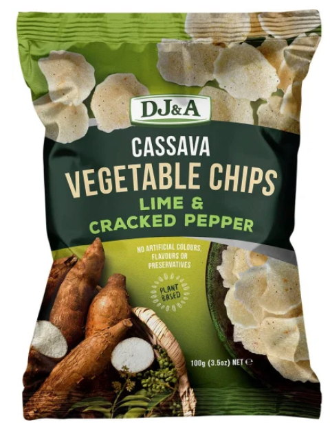 DJ&A Crisps Cassava Veg Chips Lime And Pepper 100g