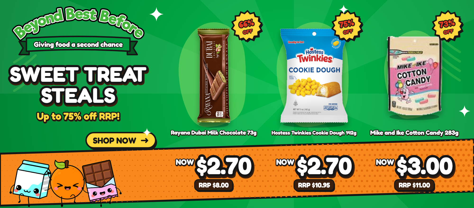 Sweet Treat Steals - Rayana Dubai Milk Chocolate, Hostess Twinkies Cookie Dough, Mike and Ike Cotton Candy - up to 75% off RRP