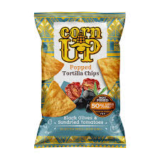Corm Up popped Tortilla Chips Black Olives Sundried Tomato 60g